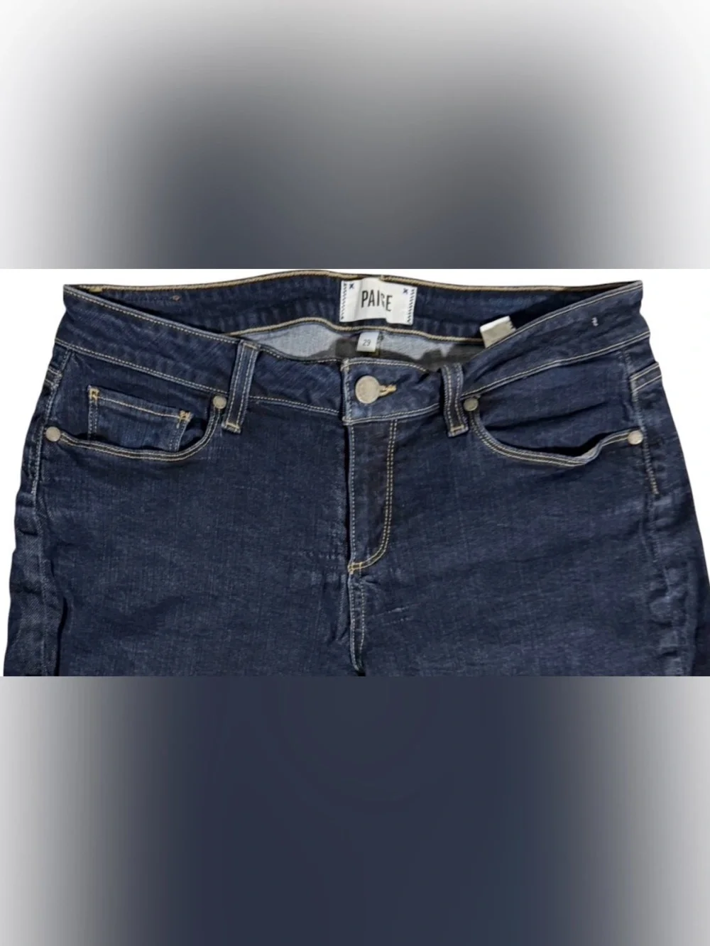 PAIGE Women’s Bermuda Denim Short Size 29 Dark Wash Stretch Cuffed Raw Hem Jorts